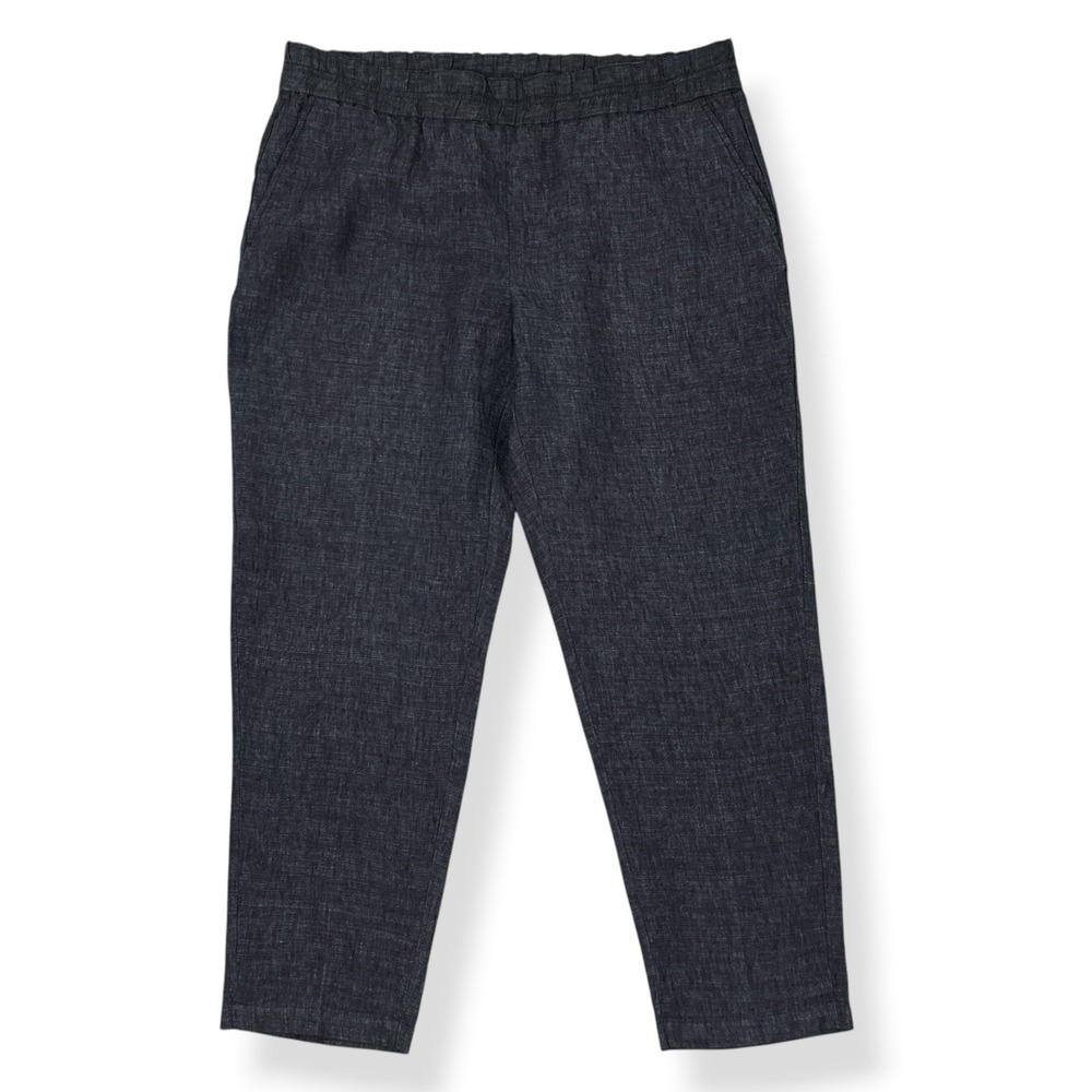 Eileen Fisher Pants Women Large Blue Elastic Waist Pull On Organic Linen